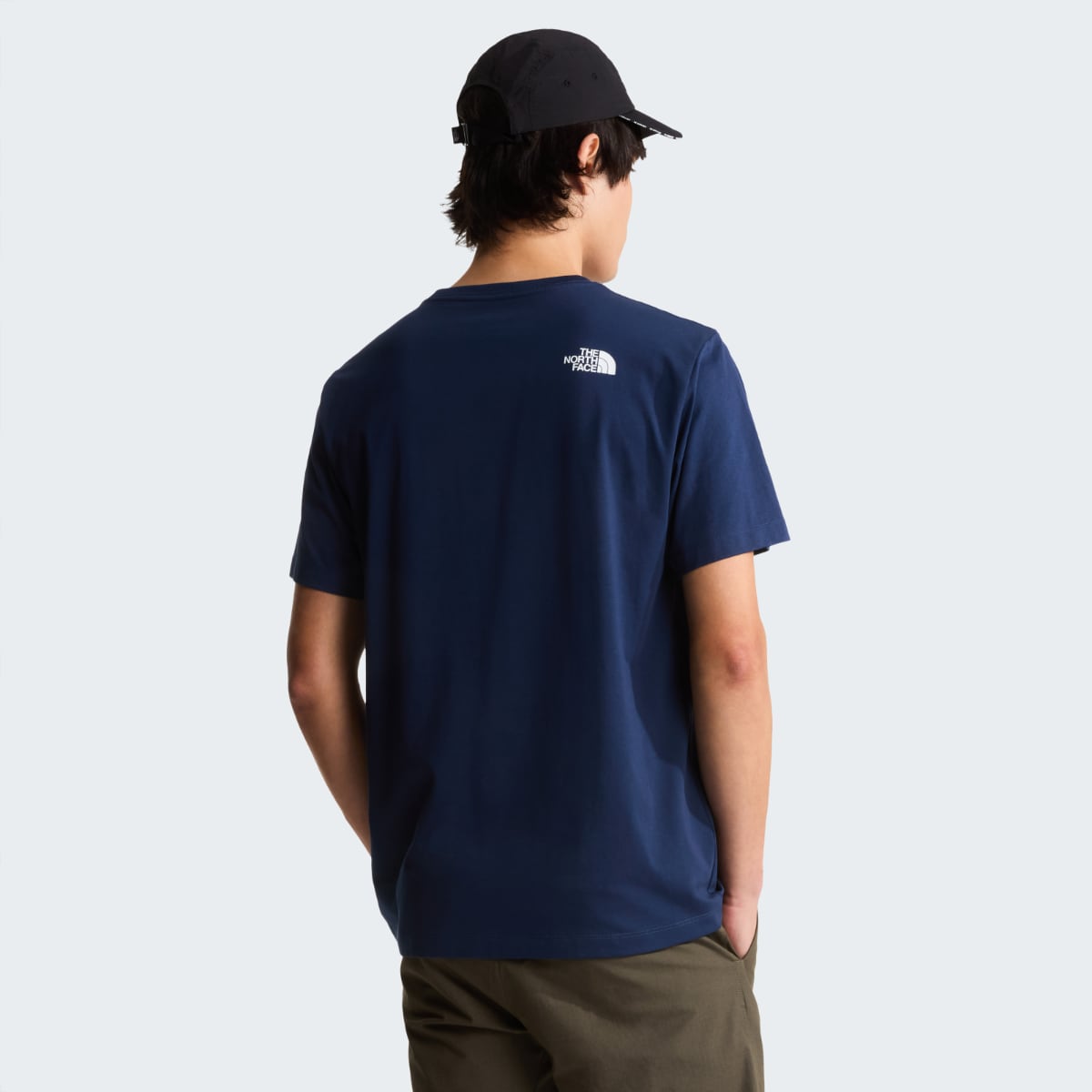 Navy The North Face Evolution Half Dome short sleeve men's T shirt shown from the back with a small white logo near the neckline.