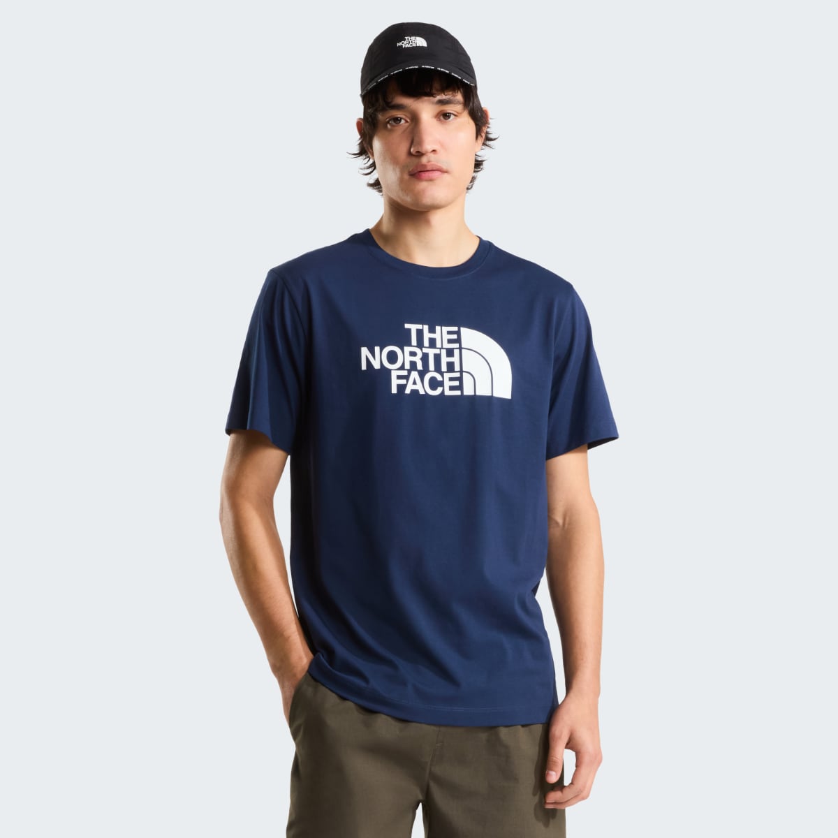 Summit Navy The North Face Evolution Half Dome short sleeve men's T shirt with large white logo on the chest.