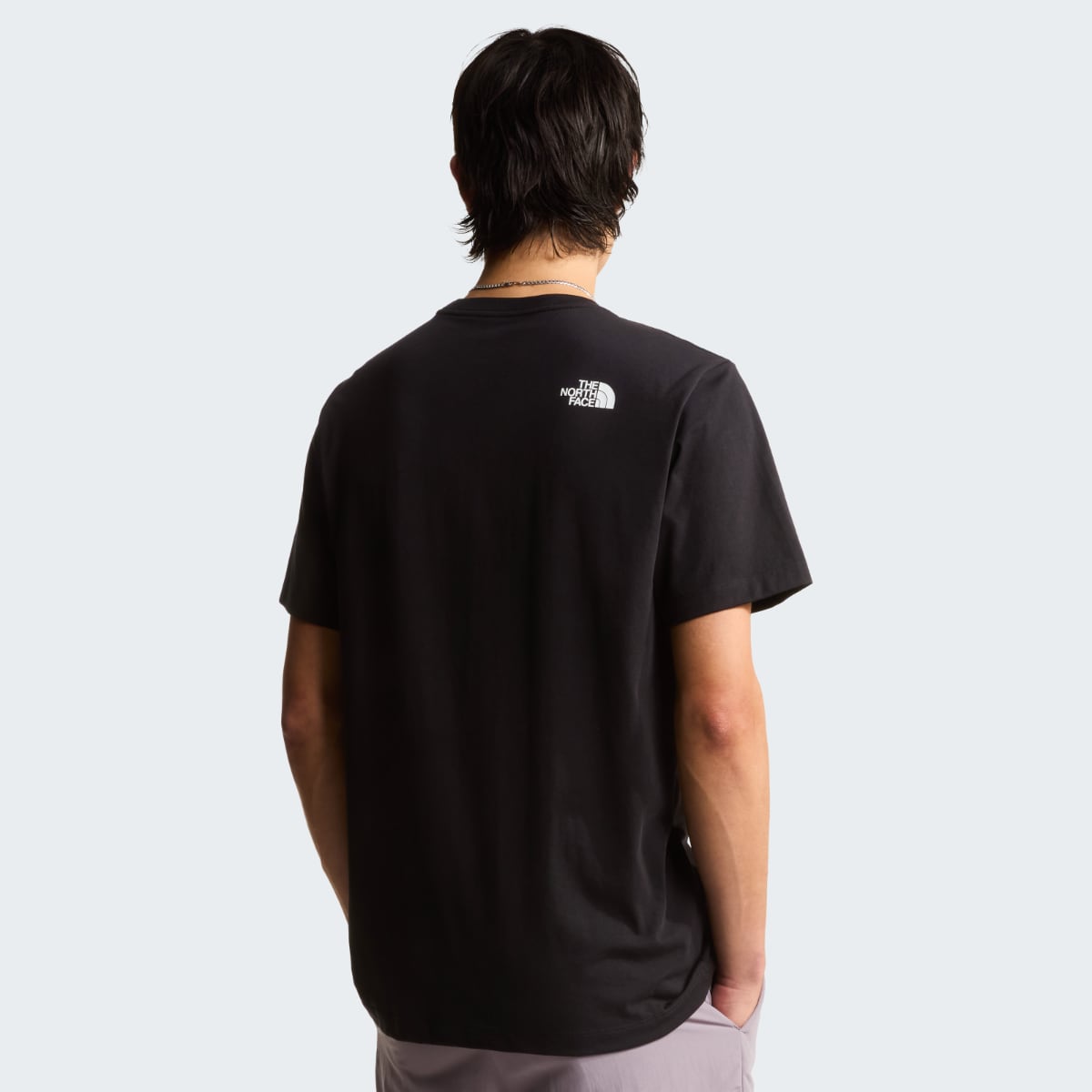Back view of black The North Face Evolution Half Dome short sleeve T-shirt showing a small white logo on the upper back.