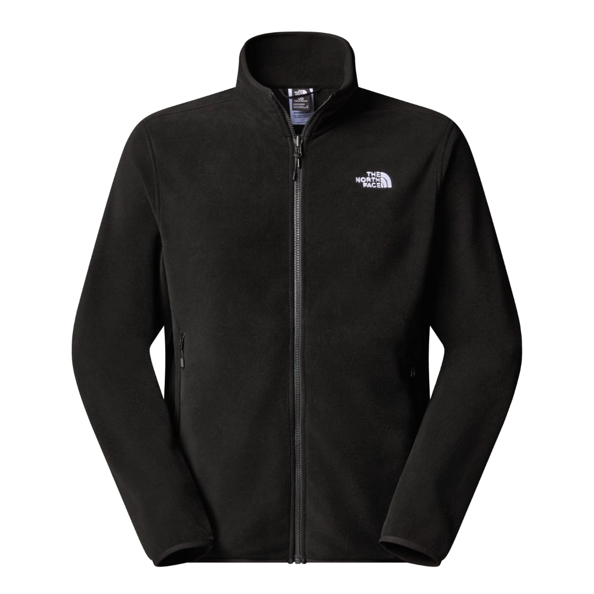 The North Face Glacier Fleece jacket in black shown on a white background with full zip and chest logo