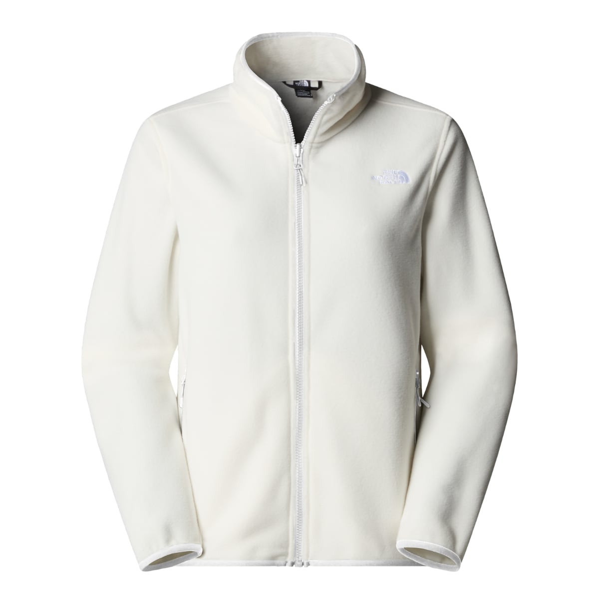 Cream The North Face Glacier Fleece Jacket front view with full zip and stand up collar