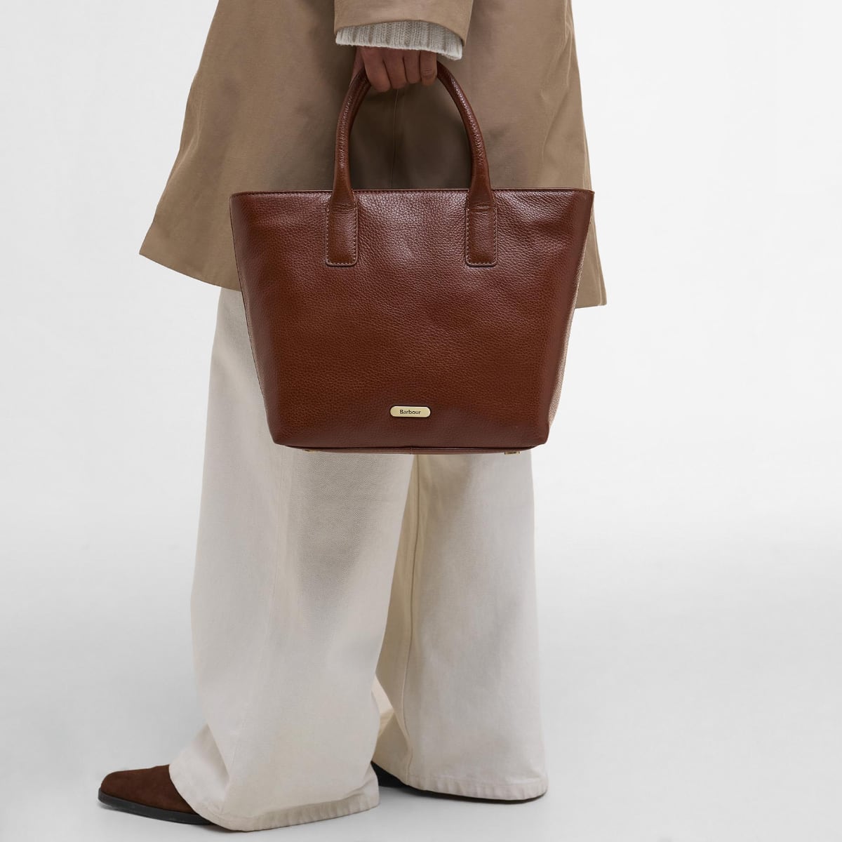 Barbour Birch Leather Tote Bag | Brown