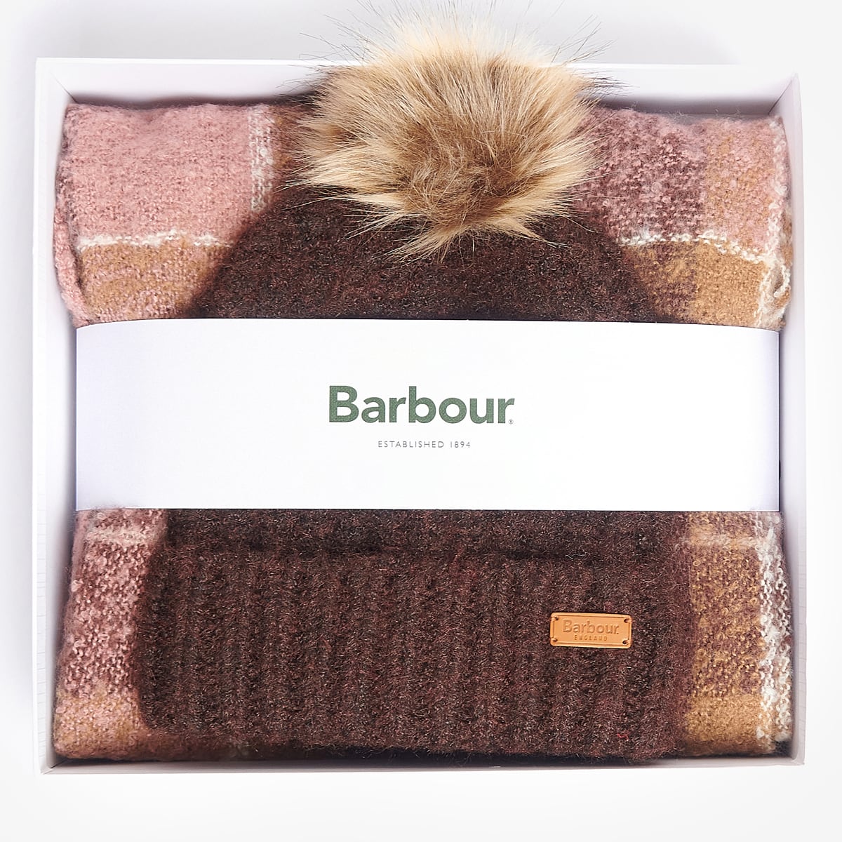 Barbour Saltburn Beanie & Scarf Set | Chocolate