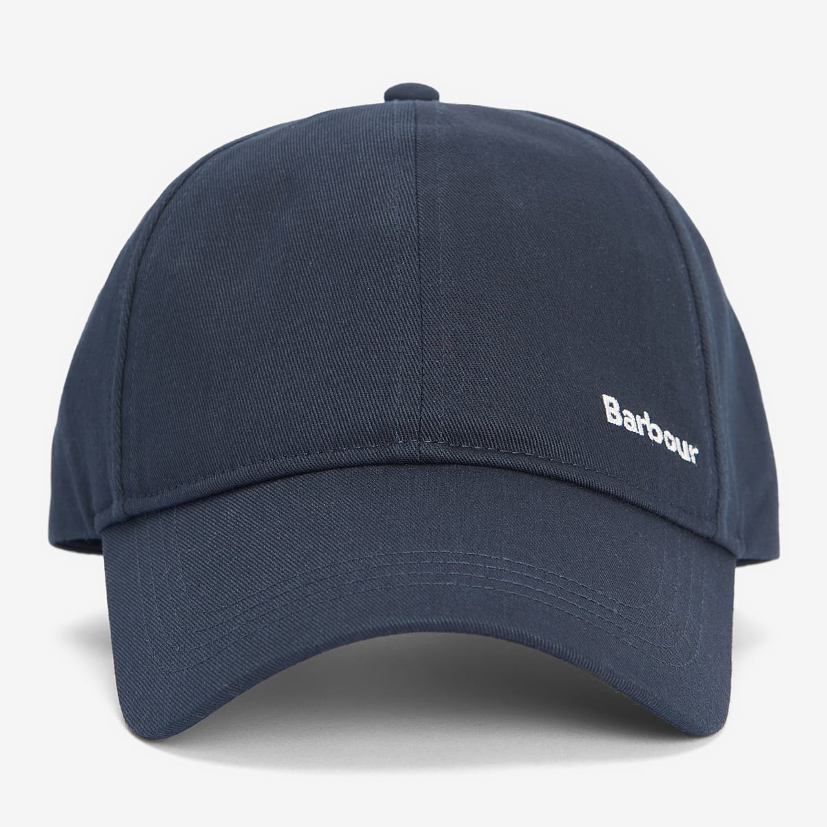 Front view of Barbour Olivia Sports Cap in navy with small white embroidered Barbour logo.
