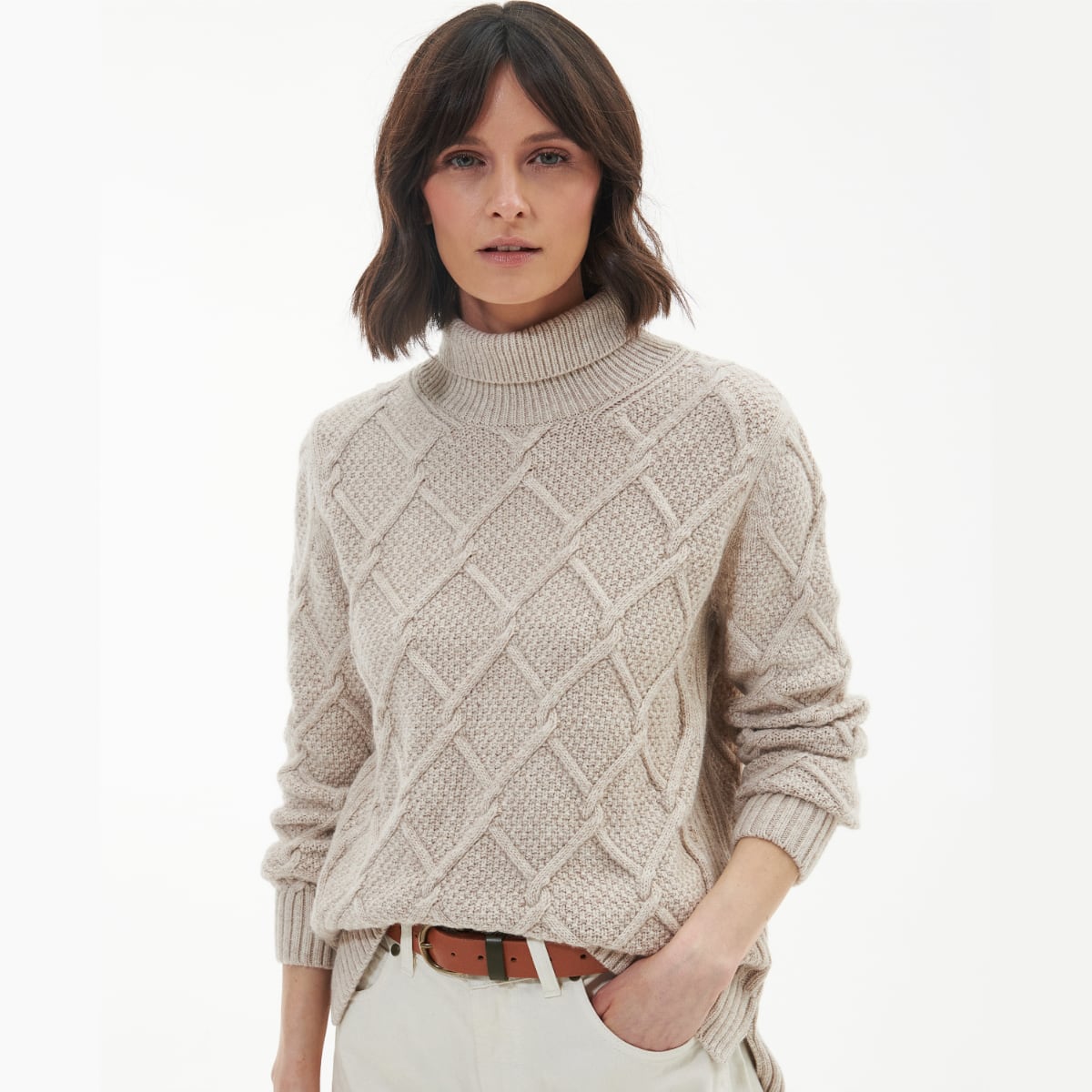 Barbour Burne Roll Neck Women's Knit | Oatmeal