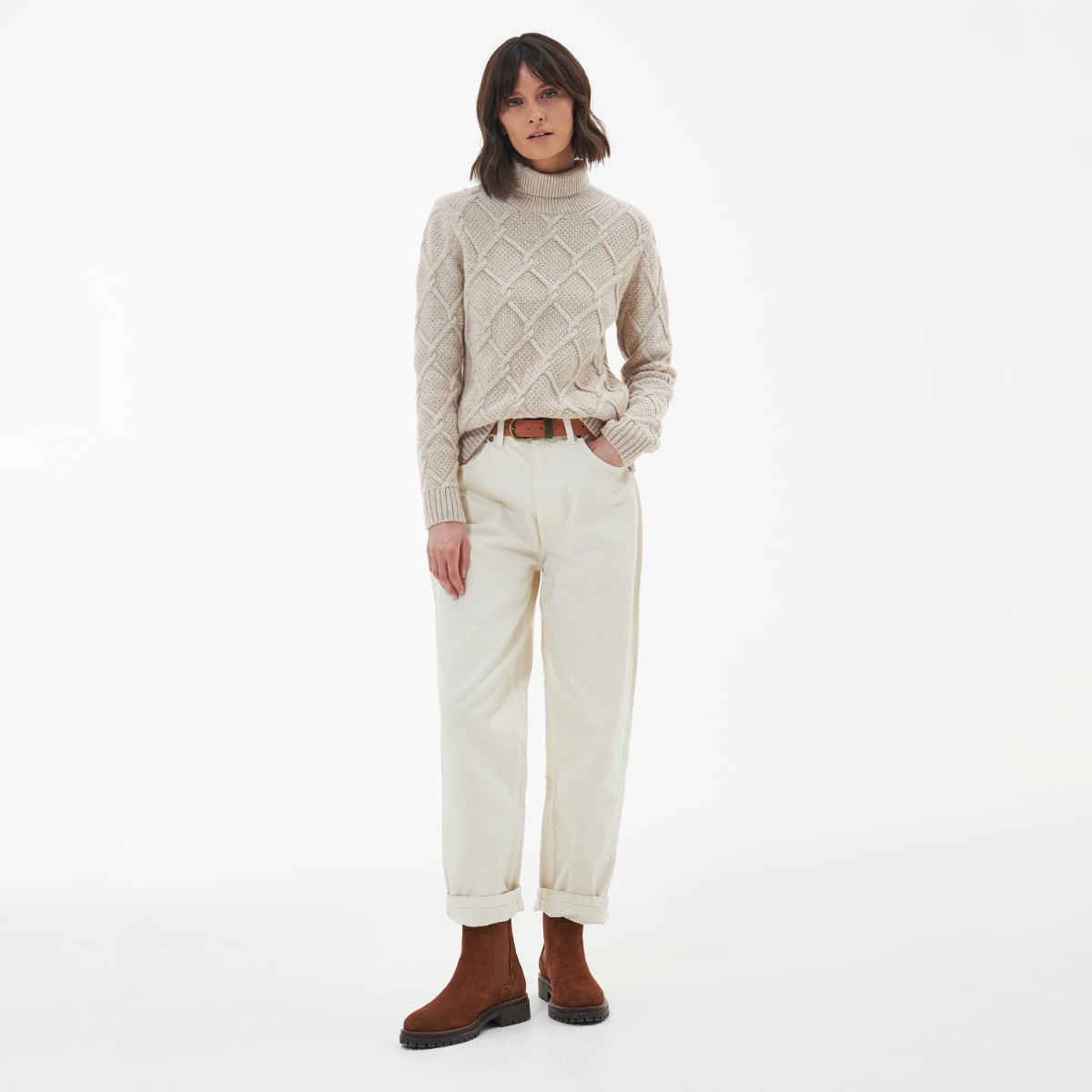 Barbour Burne Roll Neck Women's Knit | Oatmeal