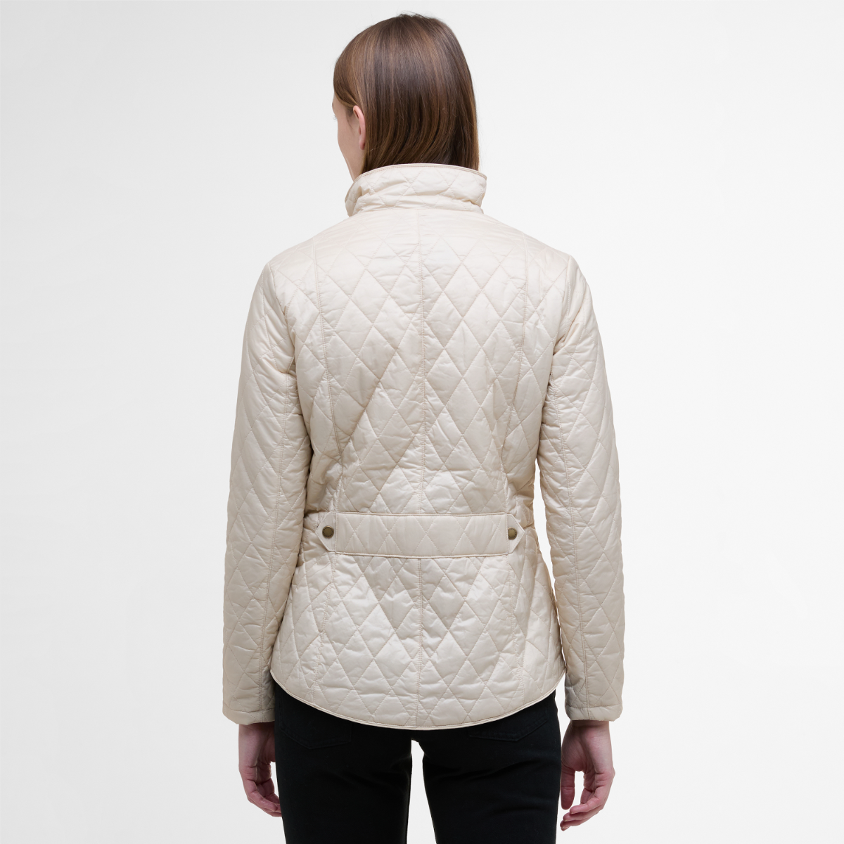 Rear view of Barbour Flyweight Cavalry Pearl on model