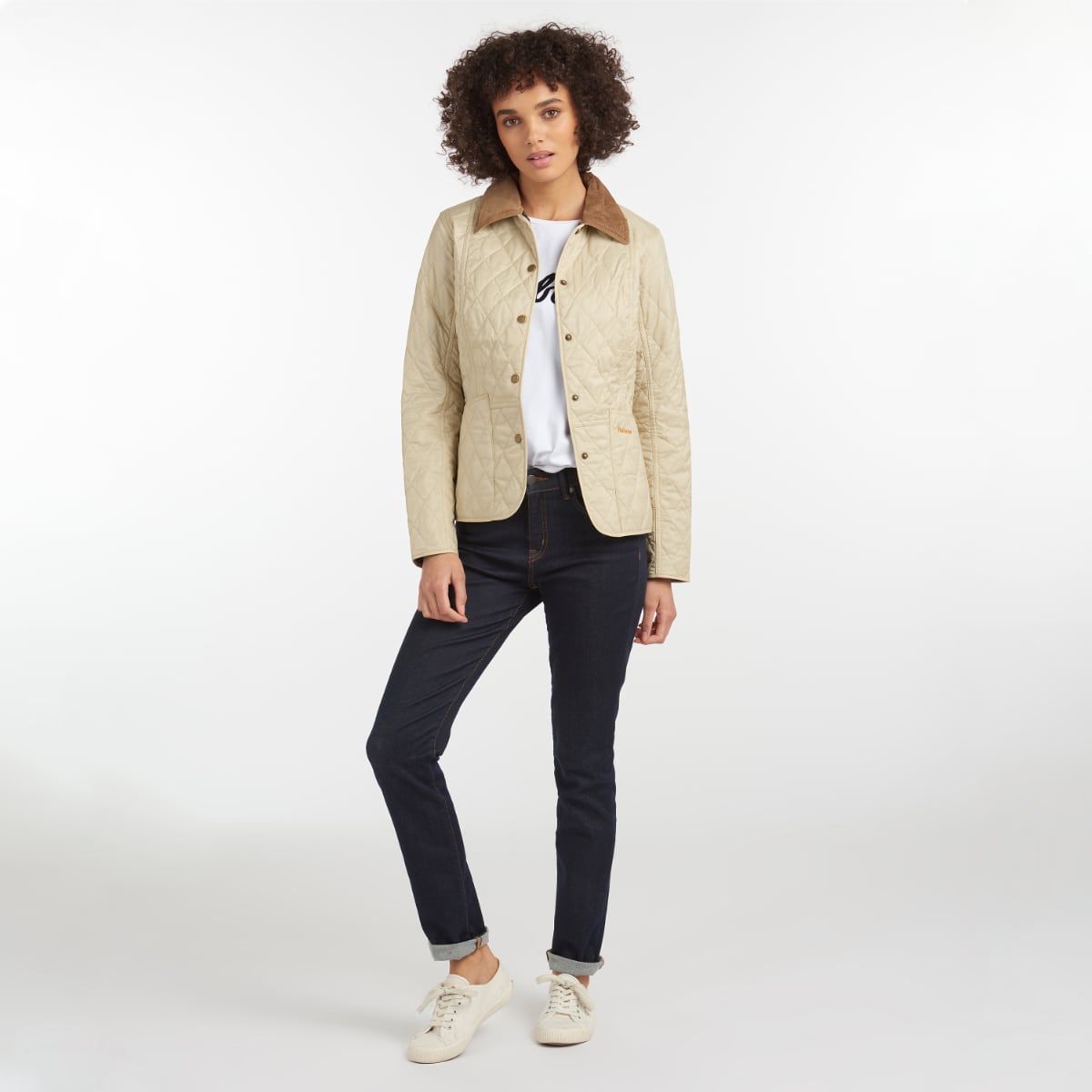 Barbour Women's Summer Liddesdale in Pearl shown on model at full height