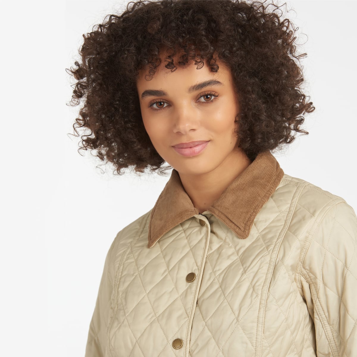 Barbour Women's Summer Liddesdale in Pearl shown on model - close up