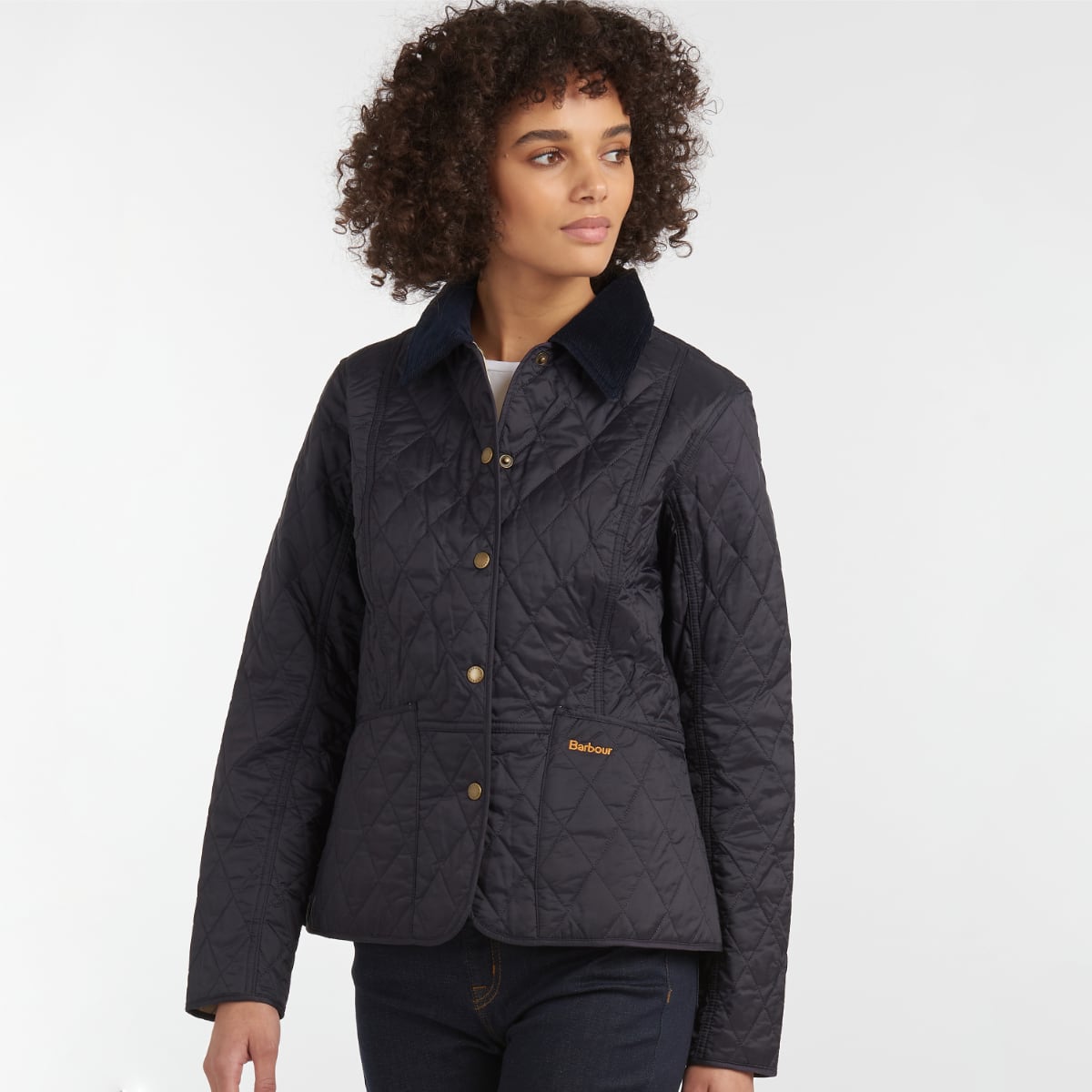 Barbour Women's Summer Liddesdale in Navy shown on model