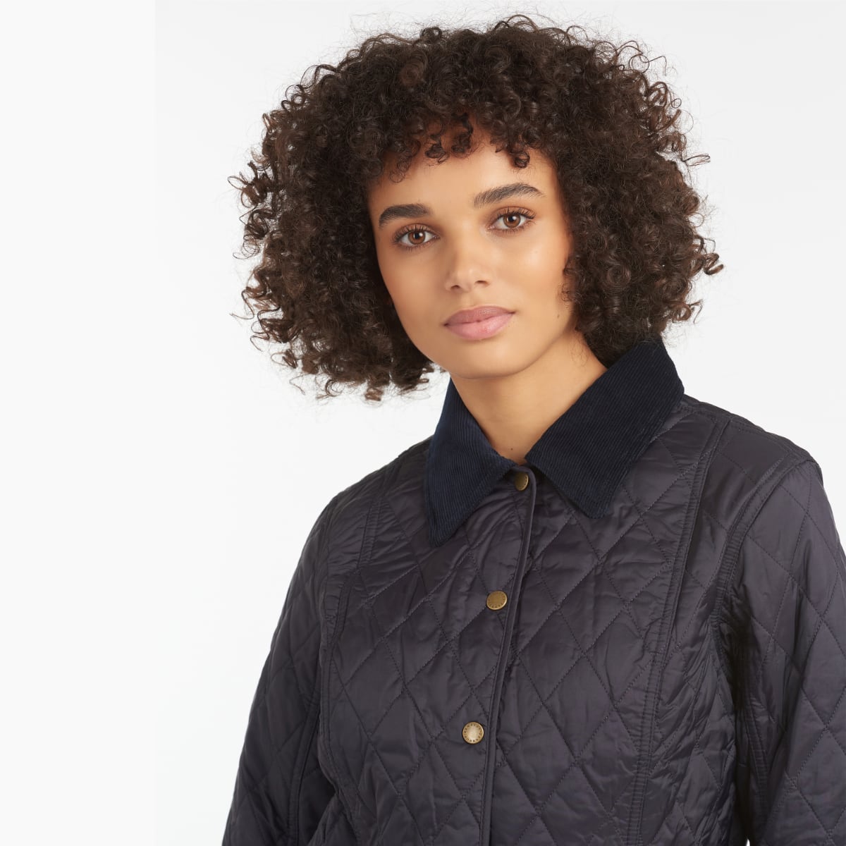 Barbour Women's Summer Liddesdale in Navy shown on model - close up
