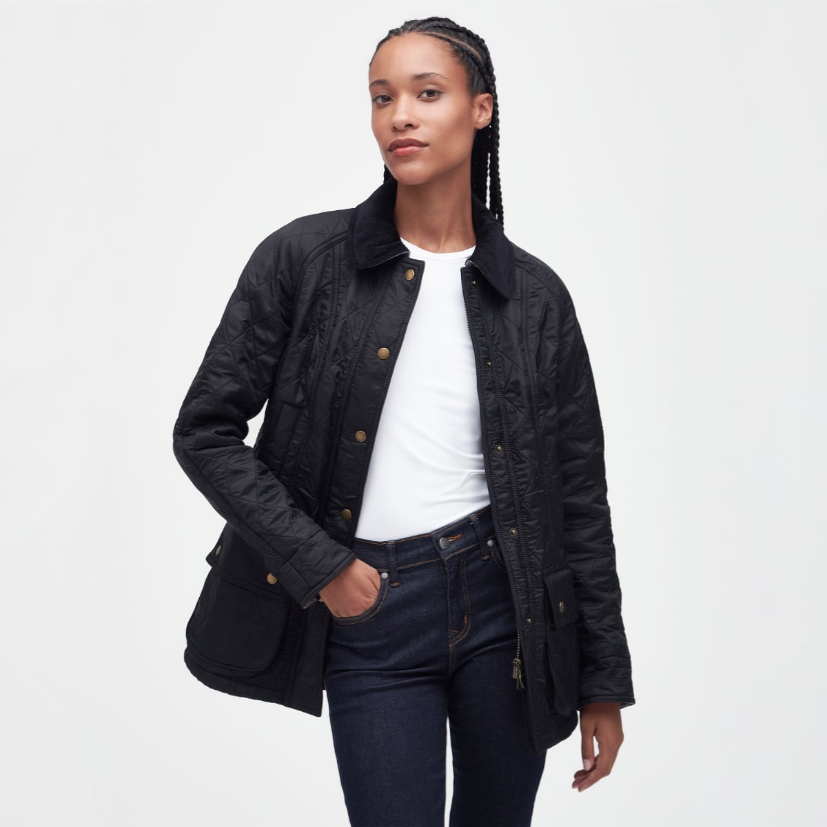 Barbour Beadnell Polarquilt Black on model