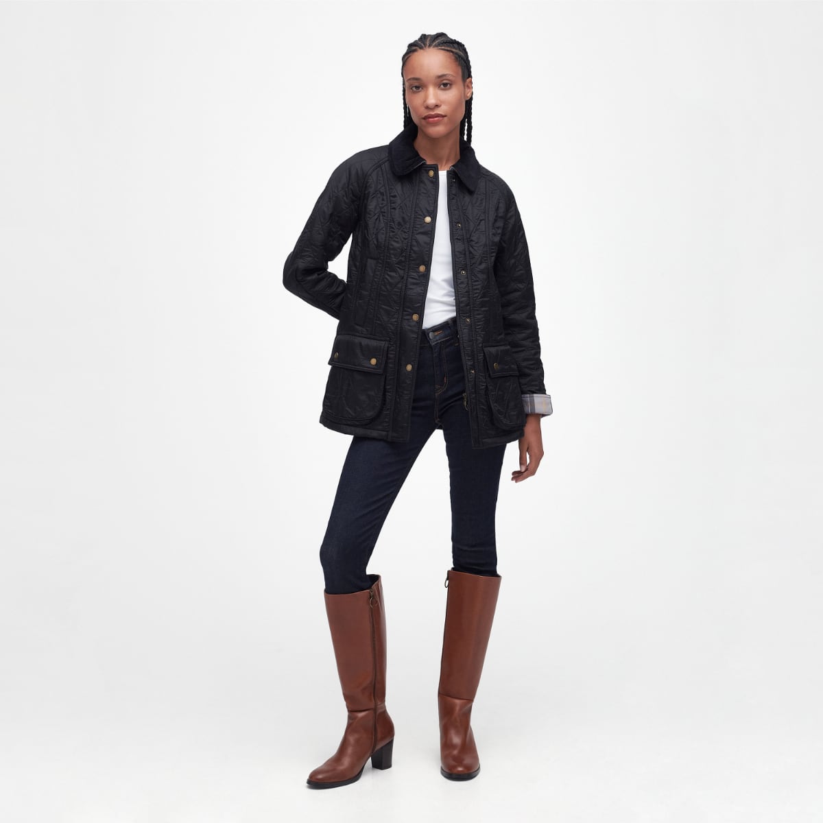 Barbour Beadnell Polarquilt Black on model full height