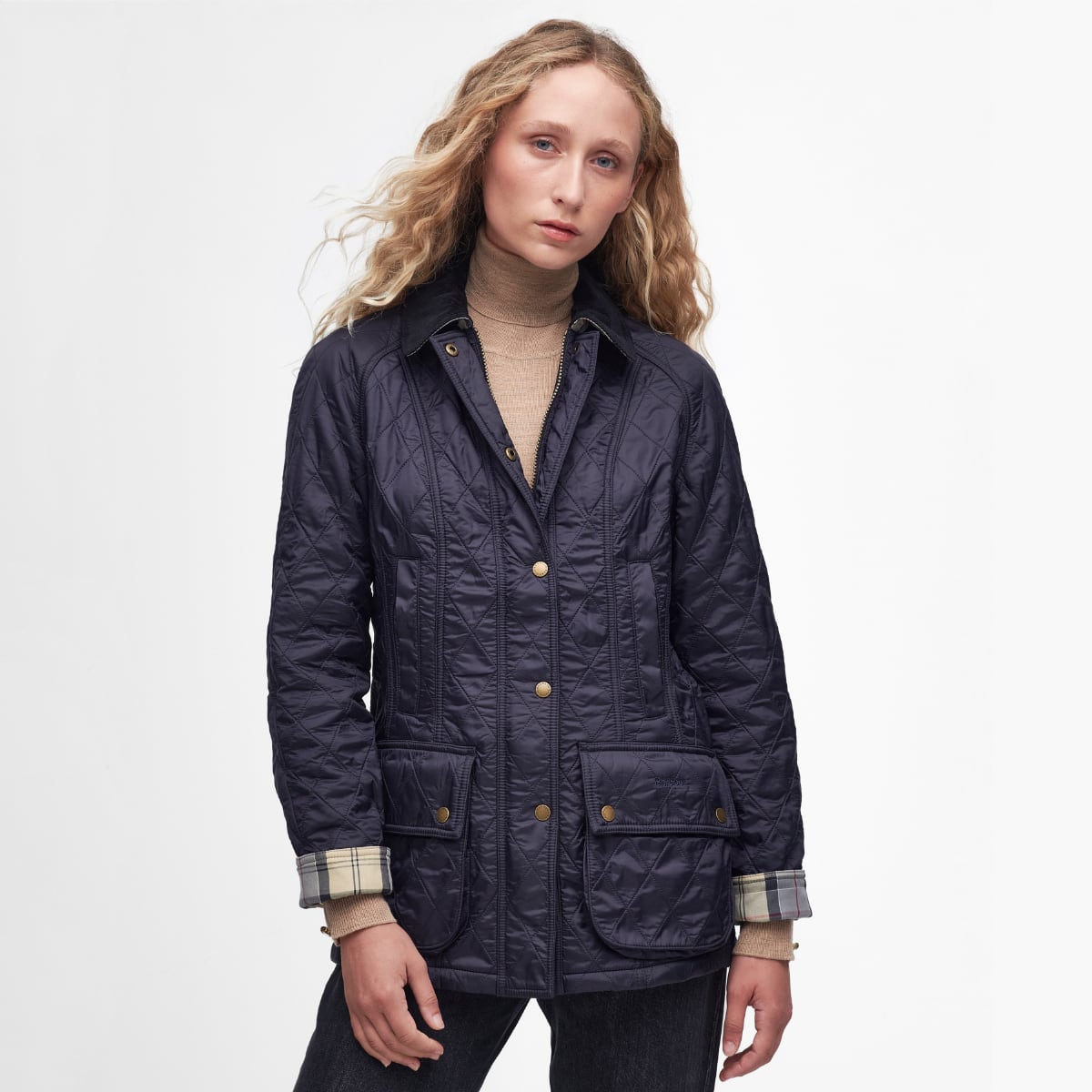 Barbour Beadnell Polarquilt Navy on model