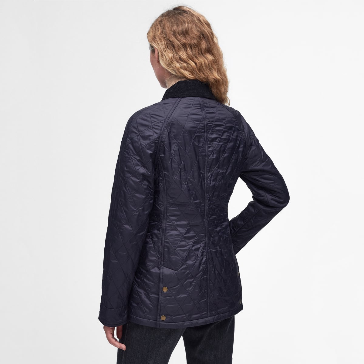 Rear view Barbour Beadnell Polarquilt Navy on model
