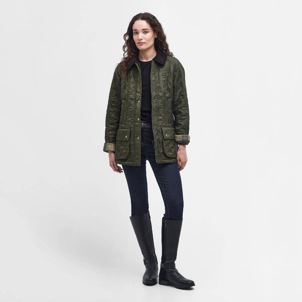 Barbour Beadnell Polarquilt Olive on model full height