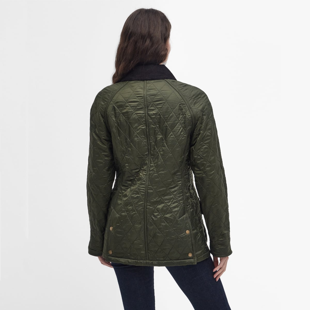 Rear view Barbour Beadnell Polarquilt Olive on model