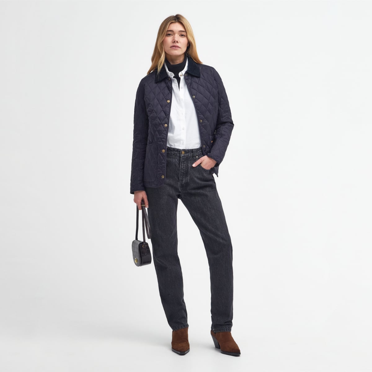 Barbour Annandale Women's Quilted Jacket in Navy on model full height