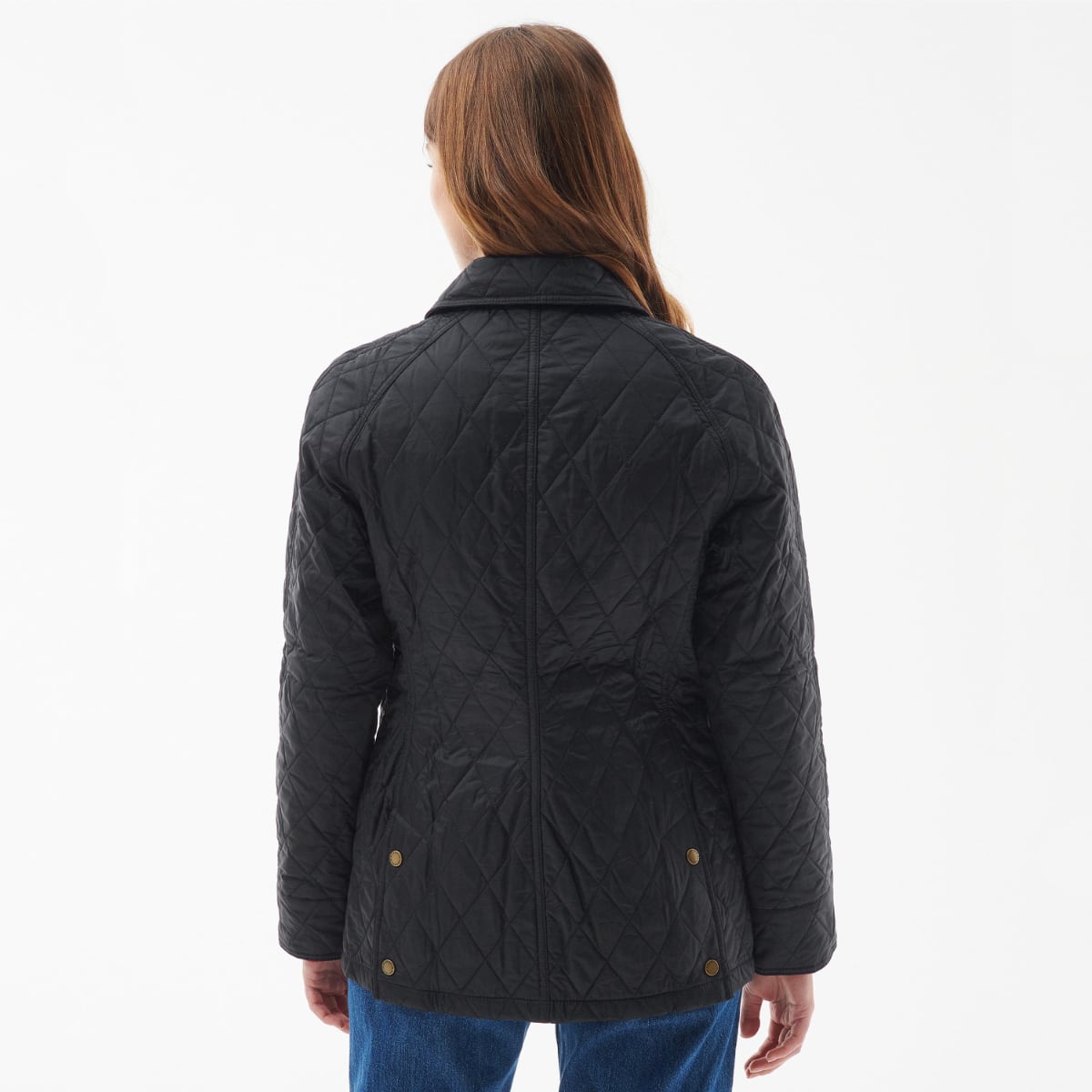 Barbour Summer Beadnell Women’s Quilted Jacket in Black – Rear View on model