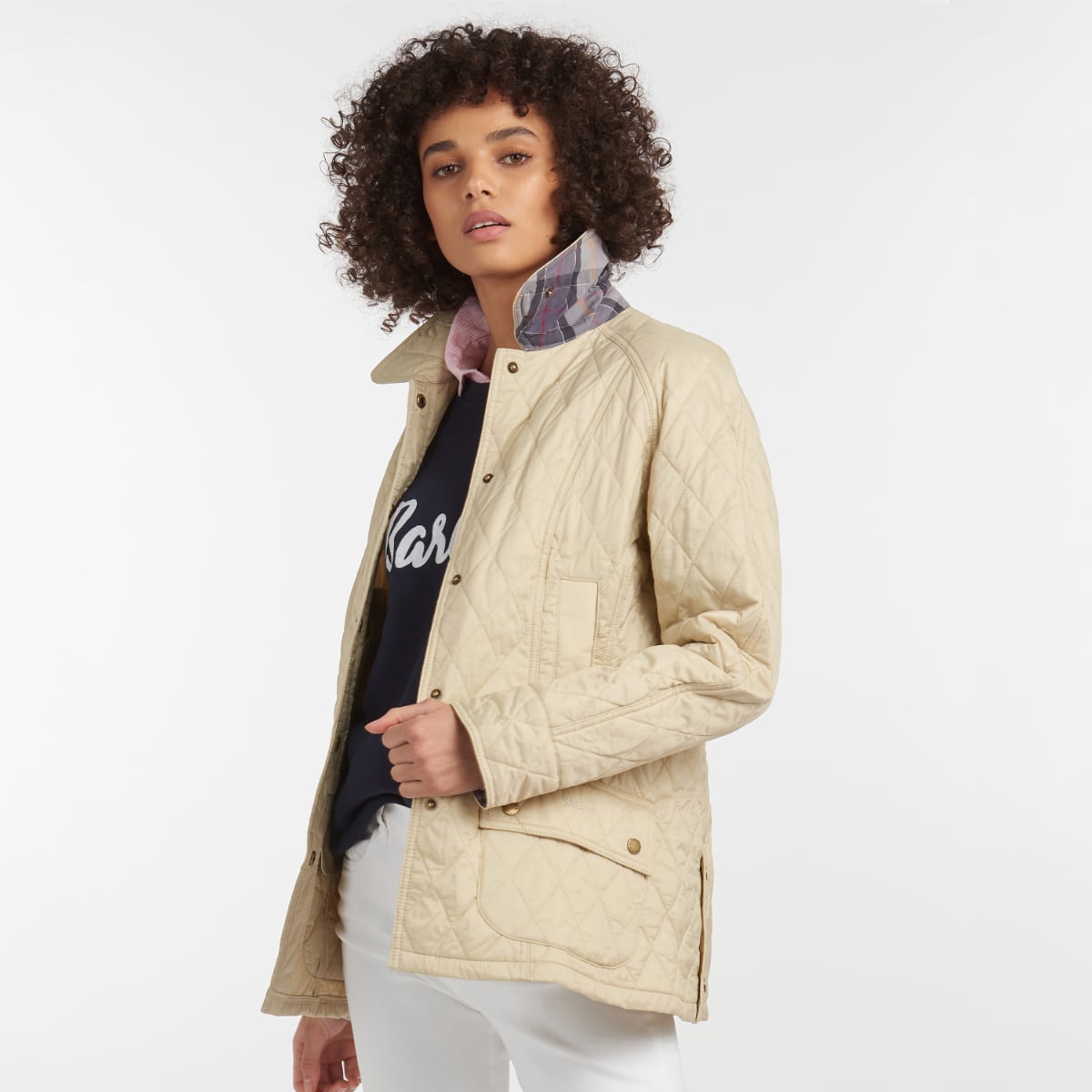 Barbour Summer Beadnell Women’s Quilted Jacket in Pearl – Front View - Version 2