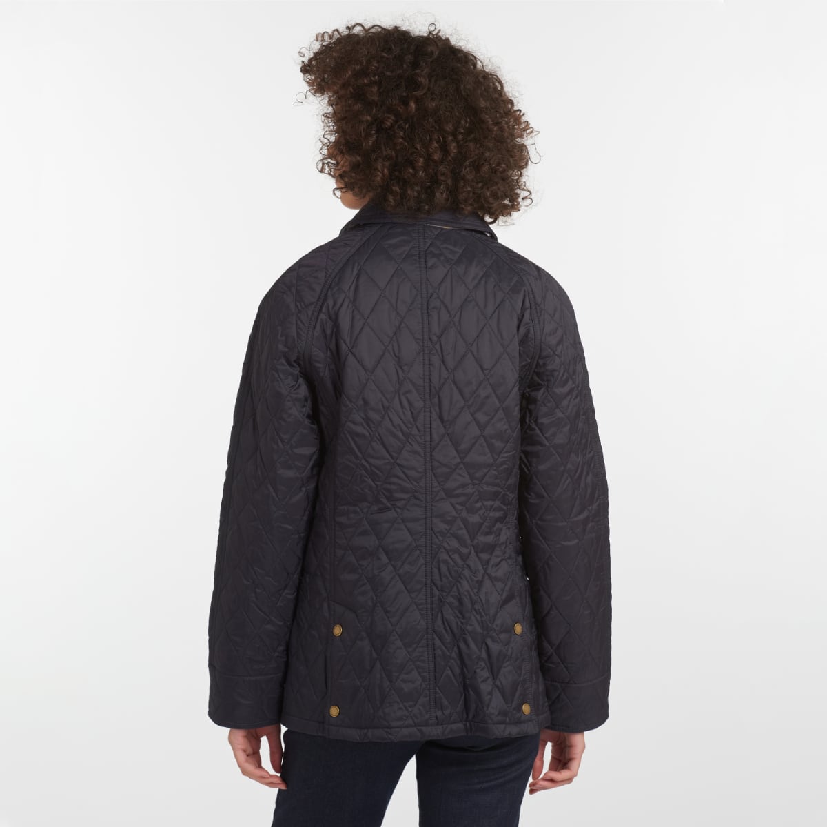 Barbour Summer Beadnell Women’s Quilted Jacket in Navy – Rear View on model