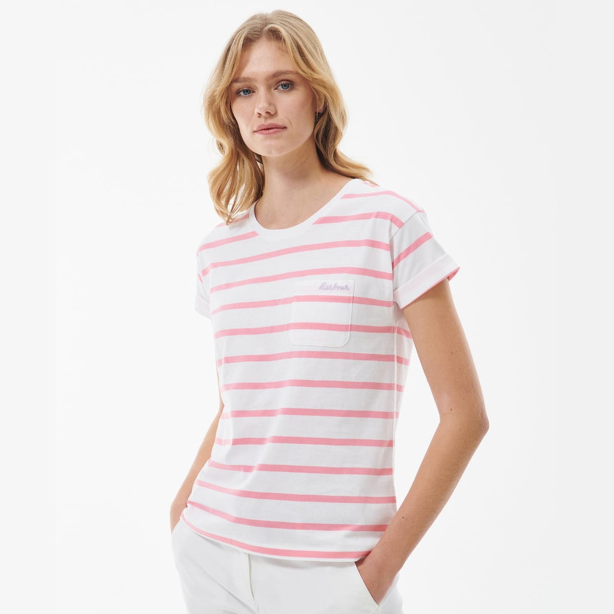 Barbour Otterburn Stripe Women's Tee | White-Hibiscus
