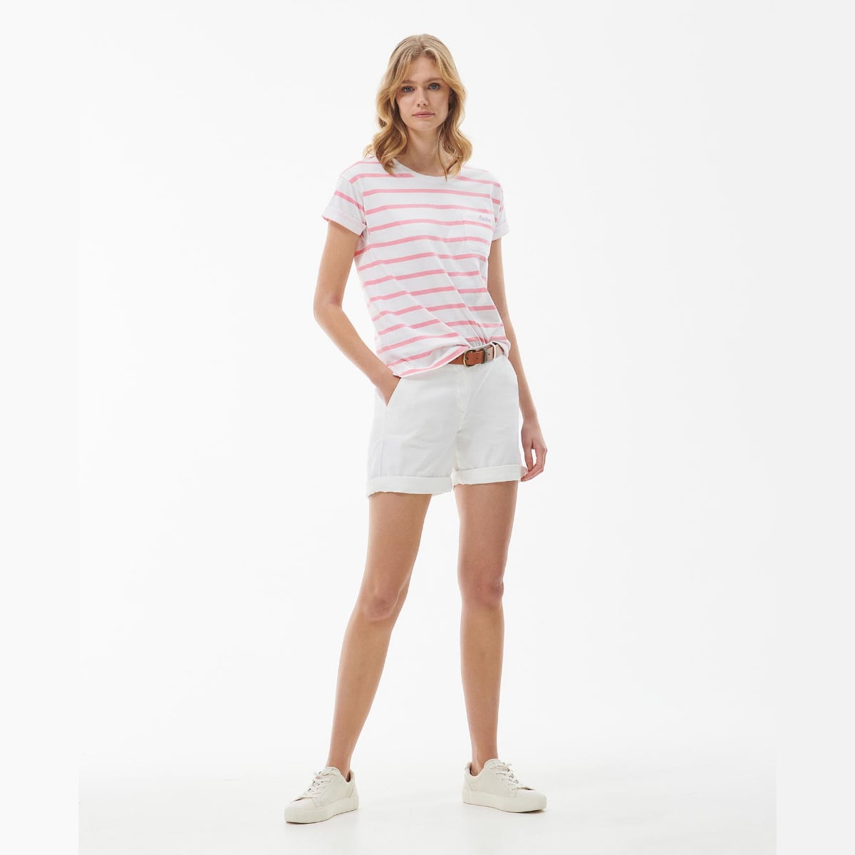 Barbour Otterburn Stripe Women's Tee | White-Hibiscus