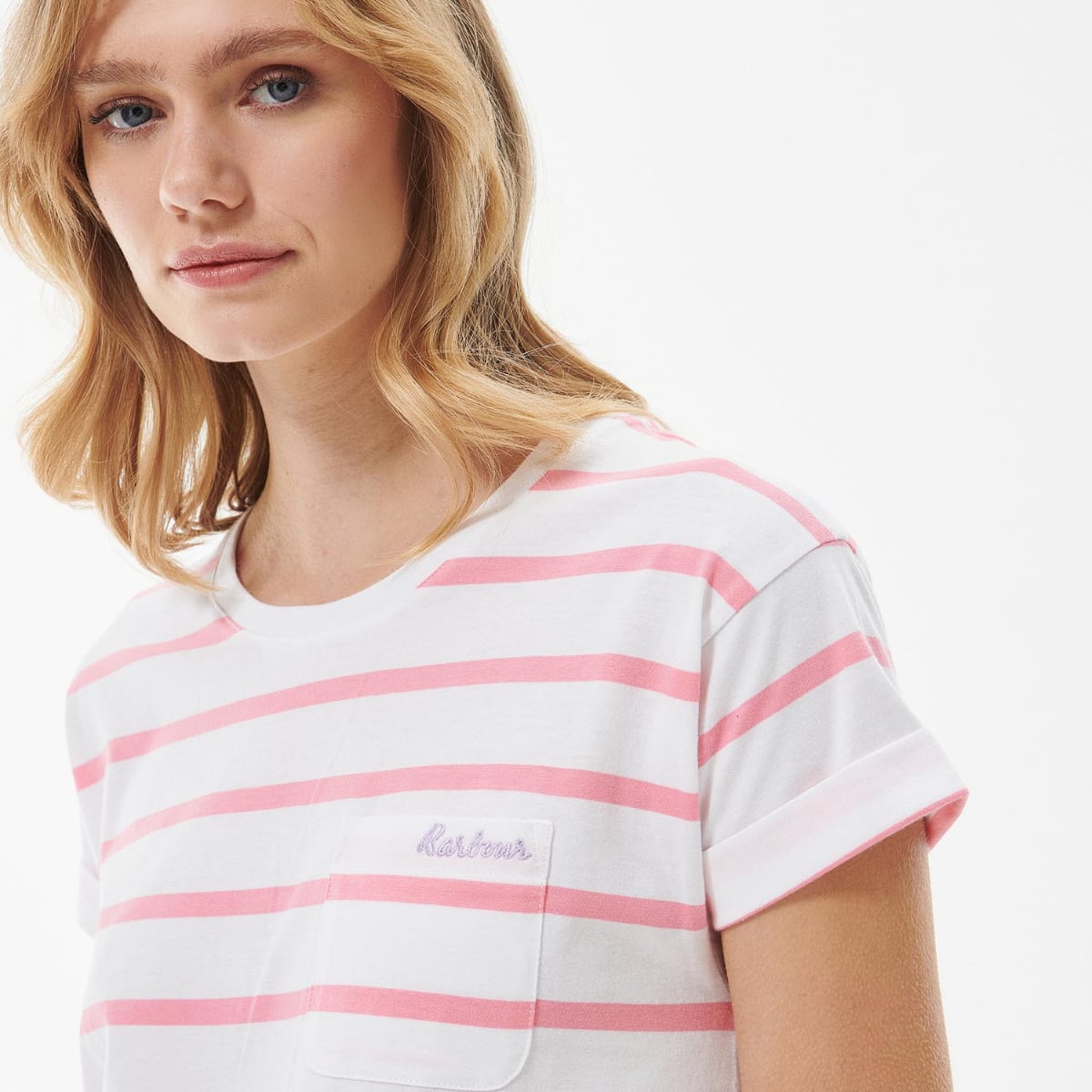 Barbour Otterburn Stripe Women's Tee | White-Hibiscus