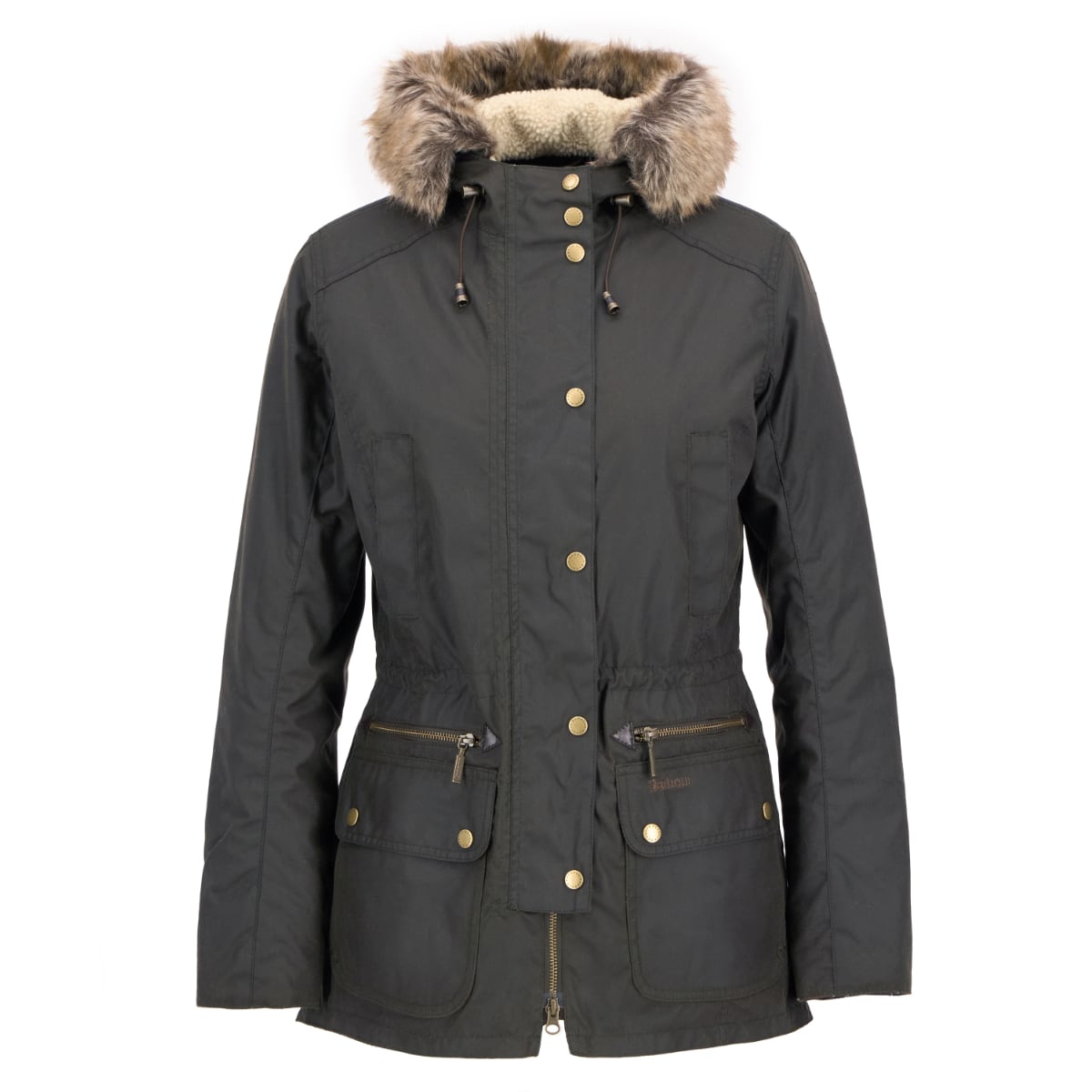 Front view of Barbour Kelsall Women’s Jacket in olive green