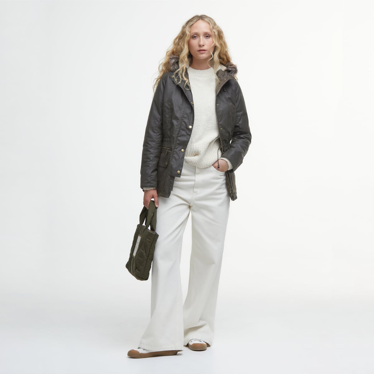 Barbour Kelsall Women’s Jacket front view olive green full height
