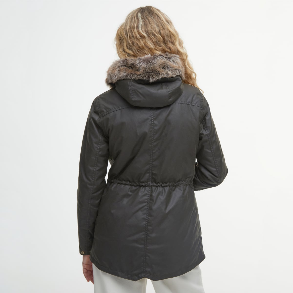 Rear view of Barbour Kelsall Women’s Jacket olive green
