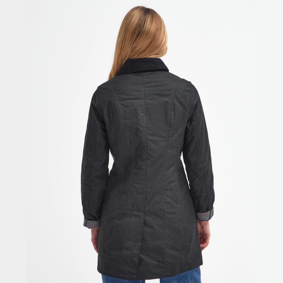 Rear view of Barbour Belsay jacket front view on model