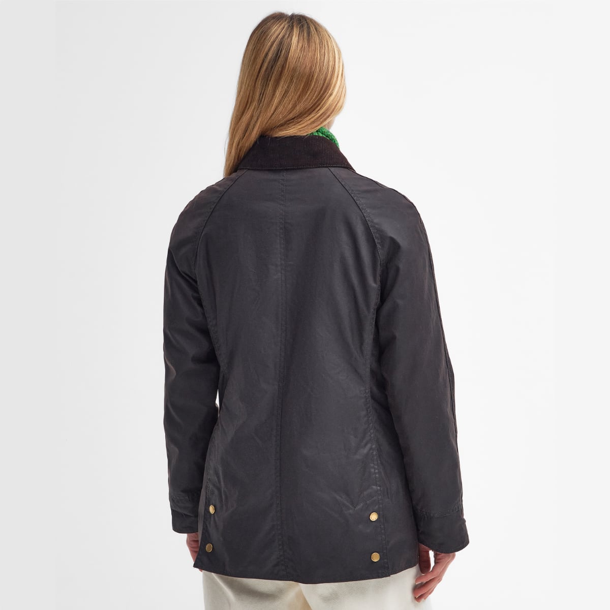 Rear view of Barbour Beadnell Rustic on model