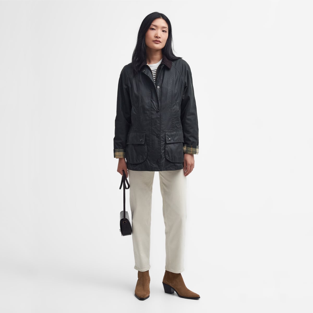 Barbour Beadnell in Sage on model full height
