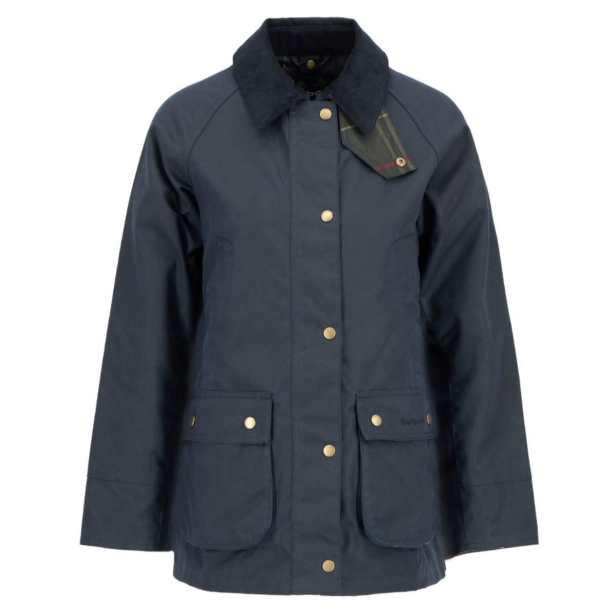 Front view of Barbour Acorn Women’s Waxed Jacket in navy