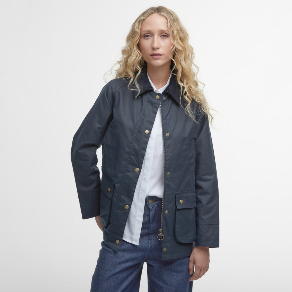 Barbour Acorn in Navy worn by model