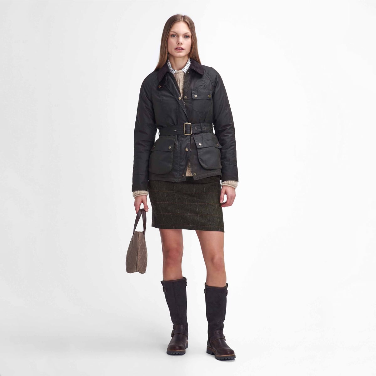 Barbour Solway Zipper Women’s Jacket – front view in olive full height
