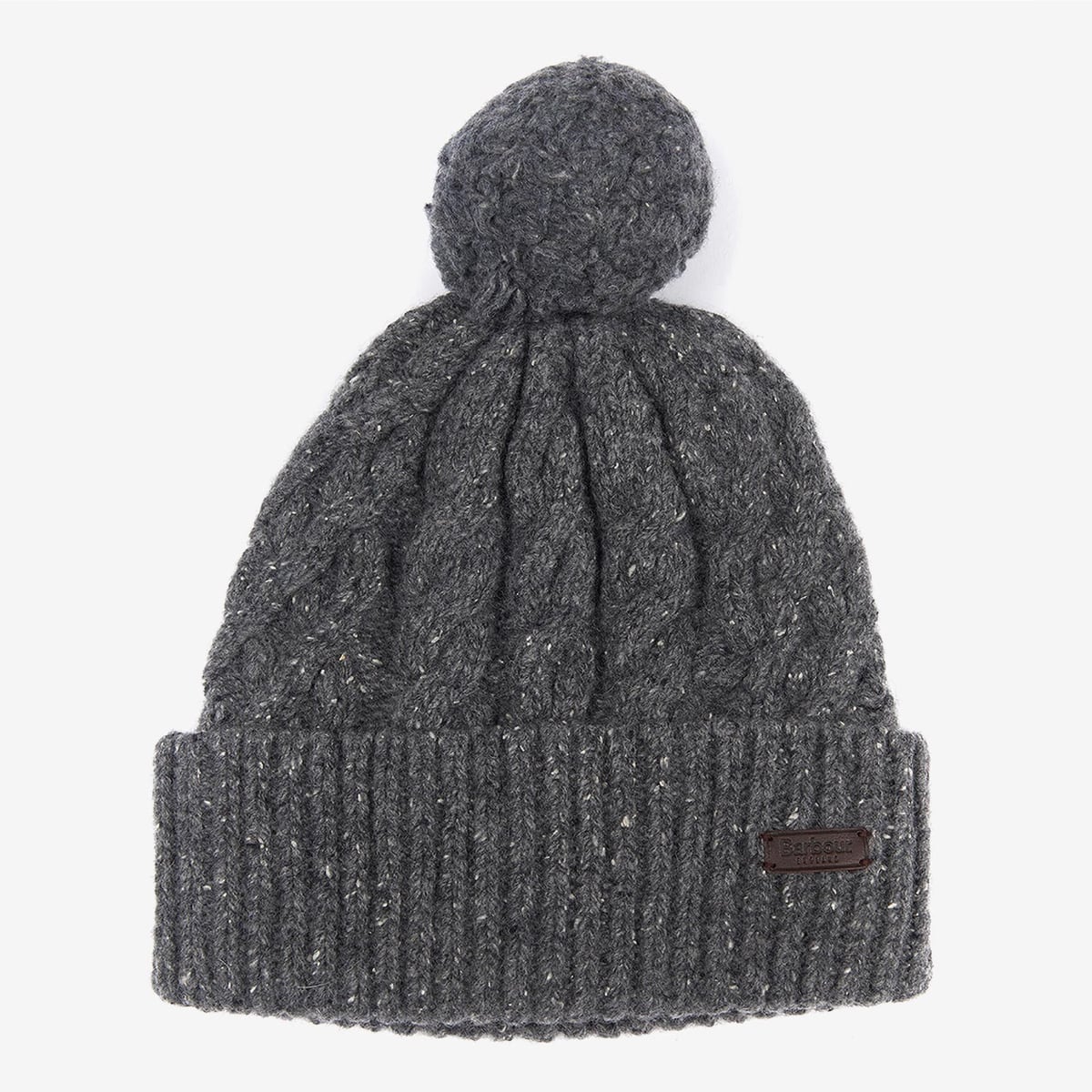 Barbour Seaton Pom Beanie grey knit with a pom top and folded ribbed cuff