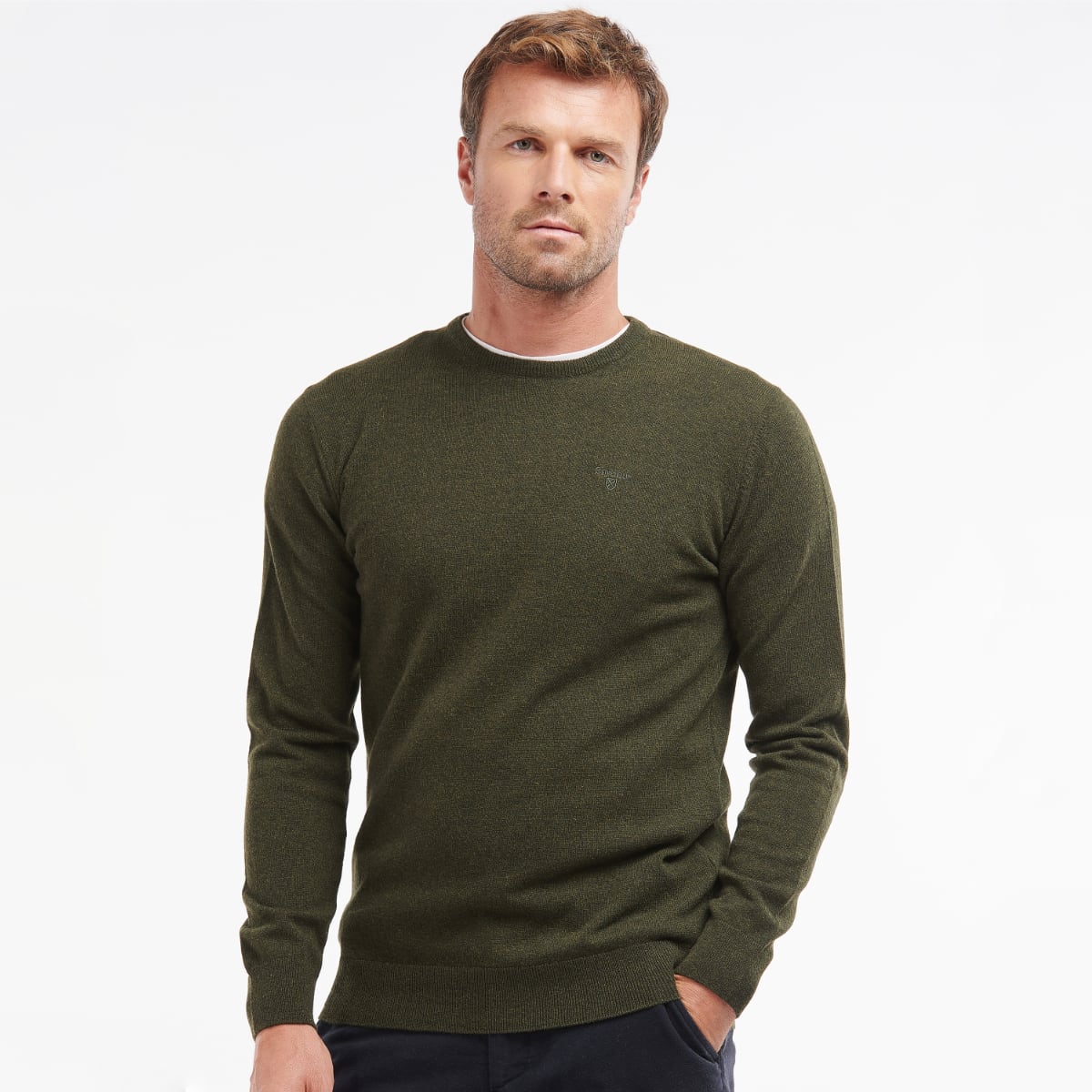 Barbour Essential Lambswool Crew Neck Men's Jumper | Seaweed