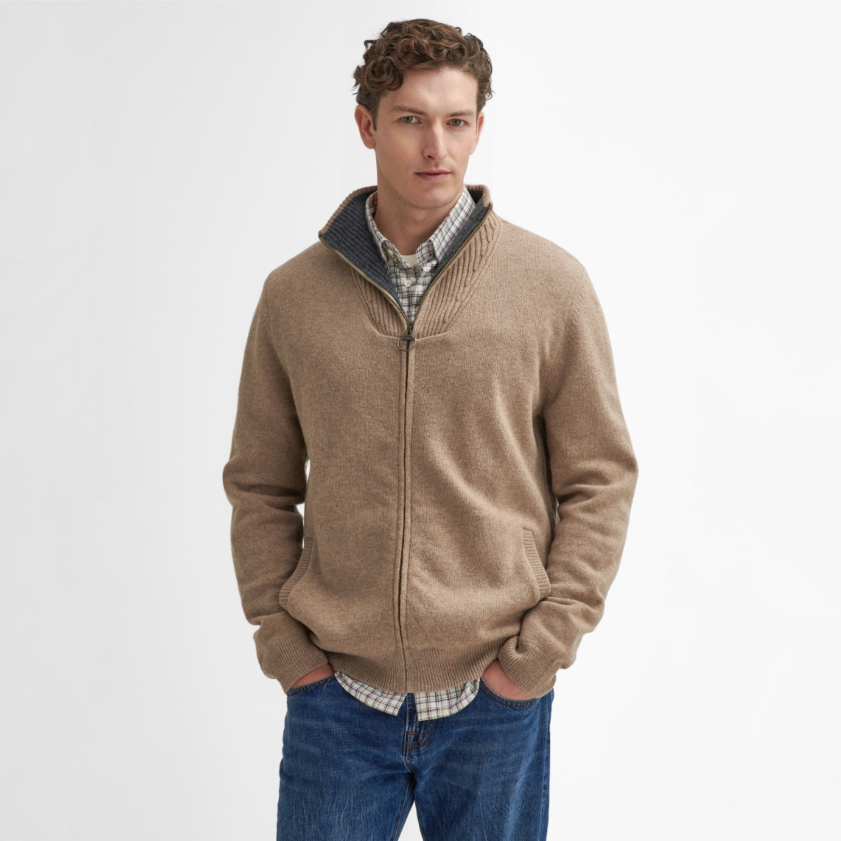 Barbour Nelson Essential Full Zip Men's Cardigan | Stone