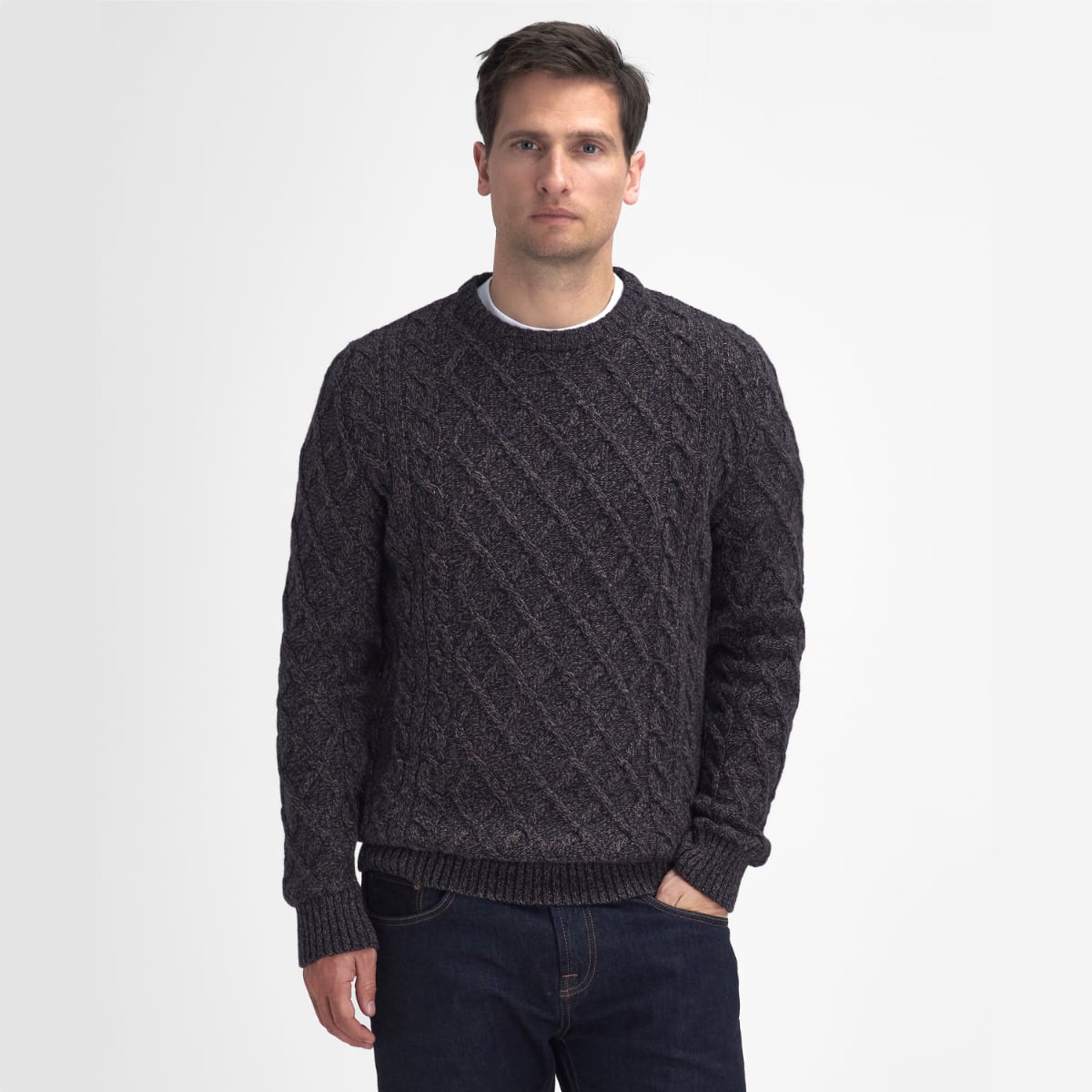 Barbour Stowford Cable-Knit Crew Neck Sweater Navy Mix