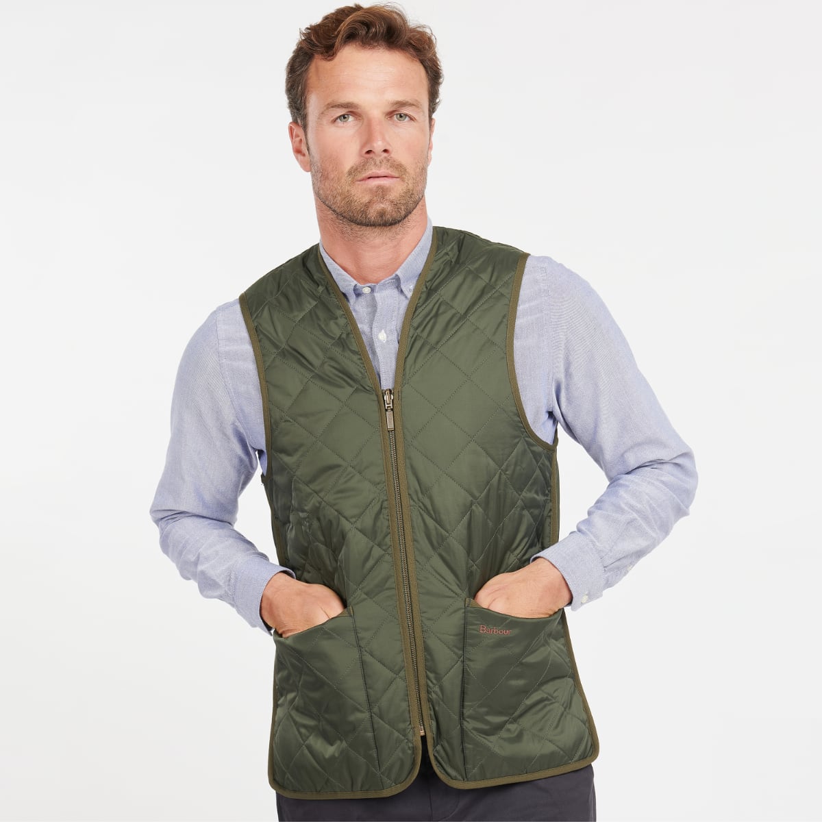 Barbour Zip-In Liner Quilted Men's Gilet Olive (Ancient Tartan Linin