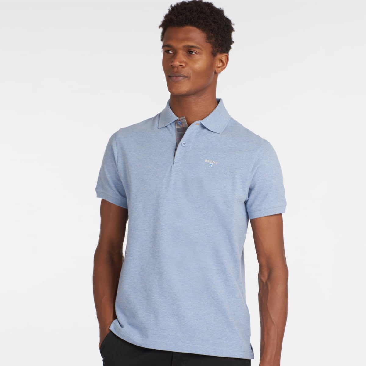 Barbour Tartan Pique Men's Polo Shirt | Sky Marl