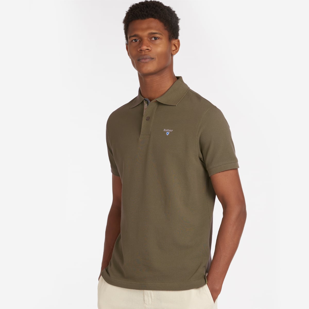 Barbour Tartan Pique Men's Polo Shirt Dark Olive