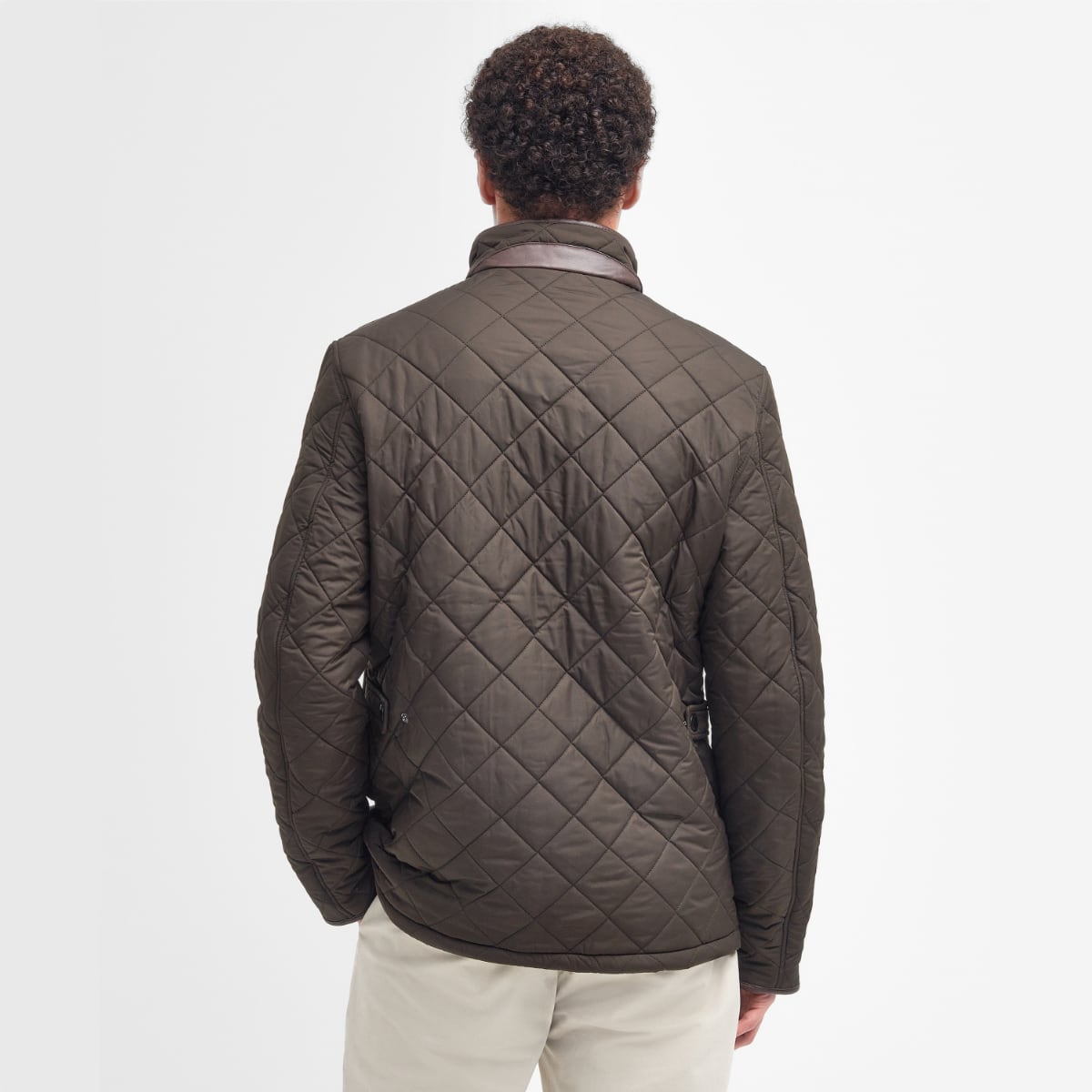 Rear view of Barbour Powell Quilted Jacket in olive