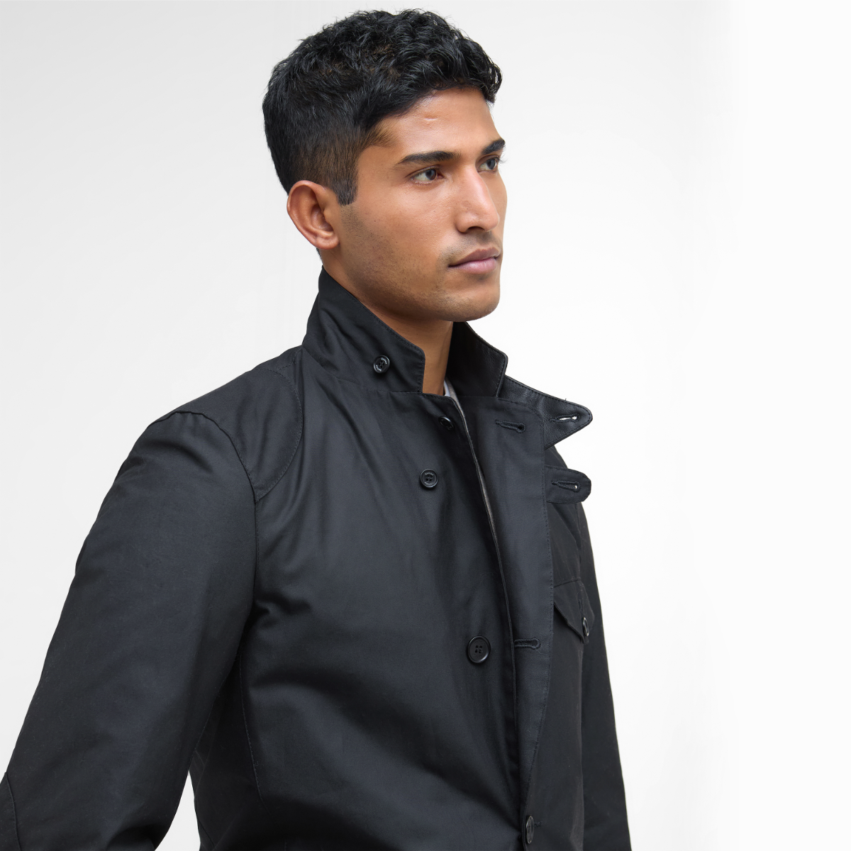 Barbour Beacon Sports Wax Jacket on model side view