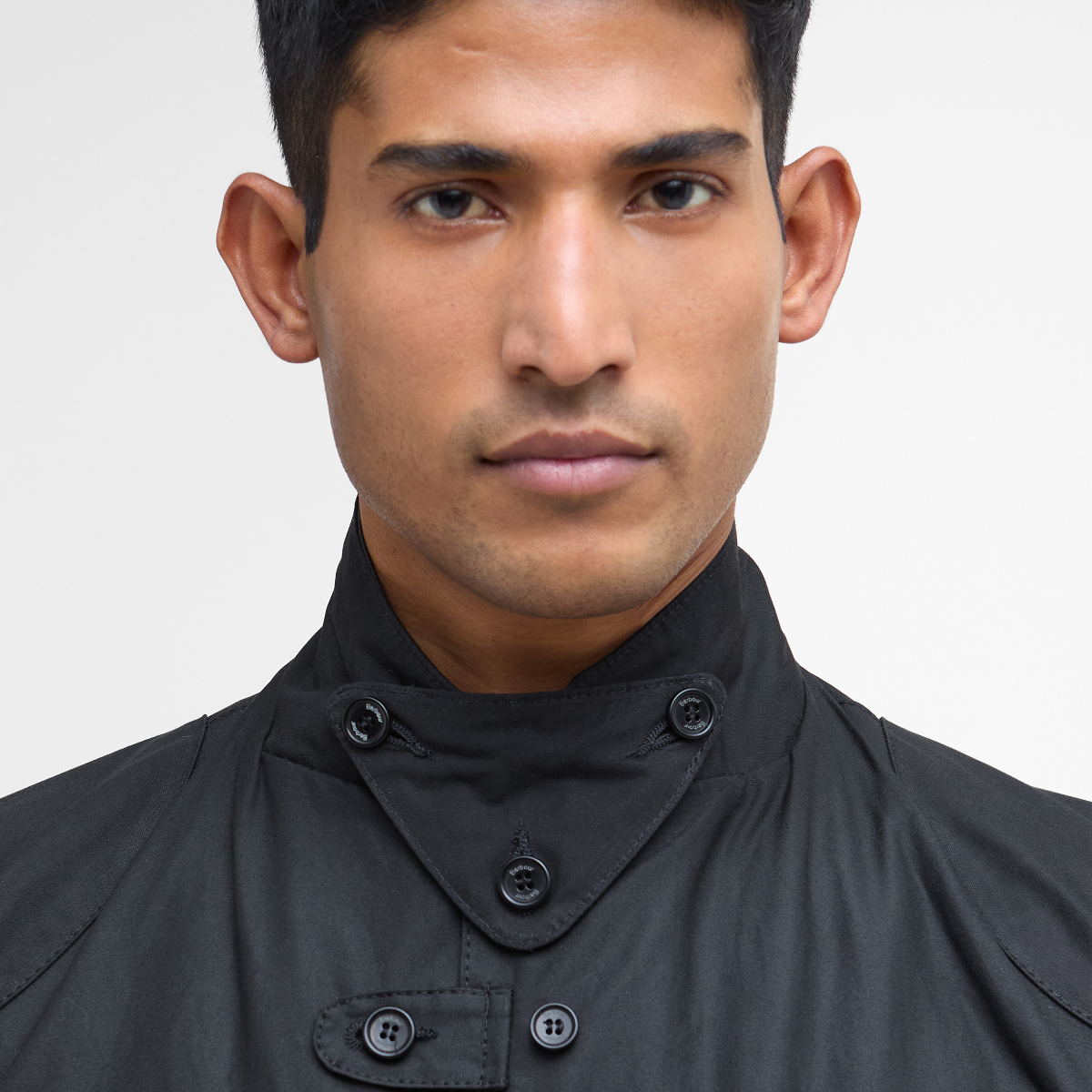 Close up of storm flap at neck