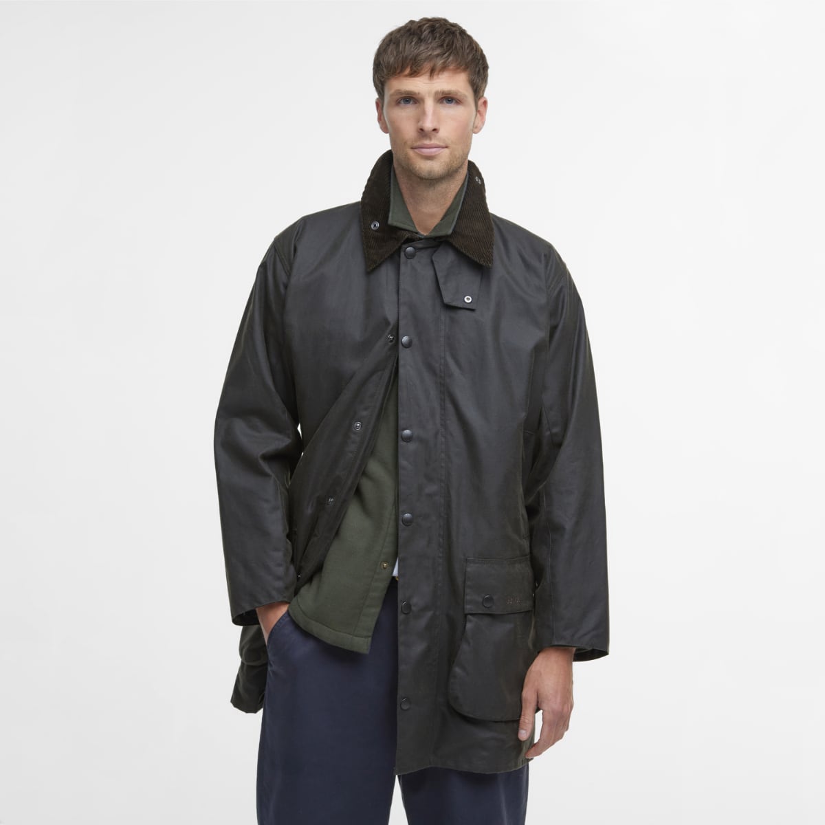 Man wearing Barbour Northumbria jacket.
