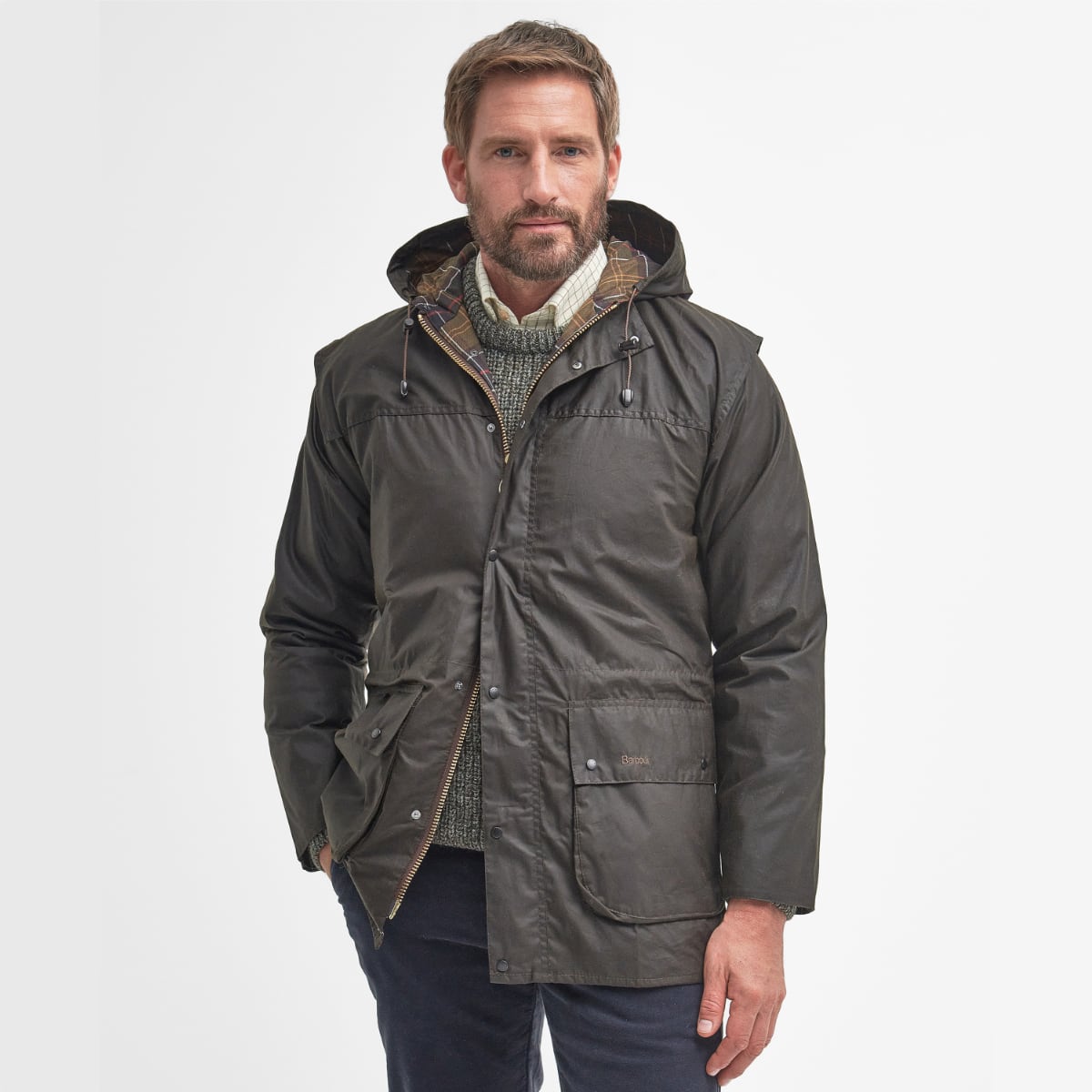 Barbour Durham jacket front view on male model