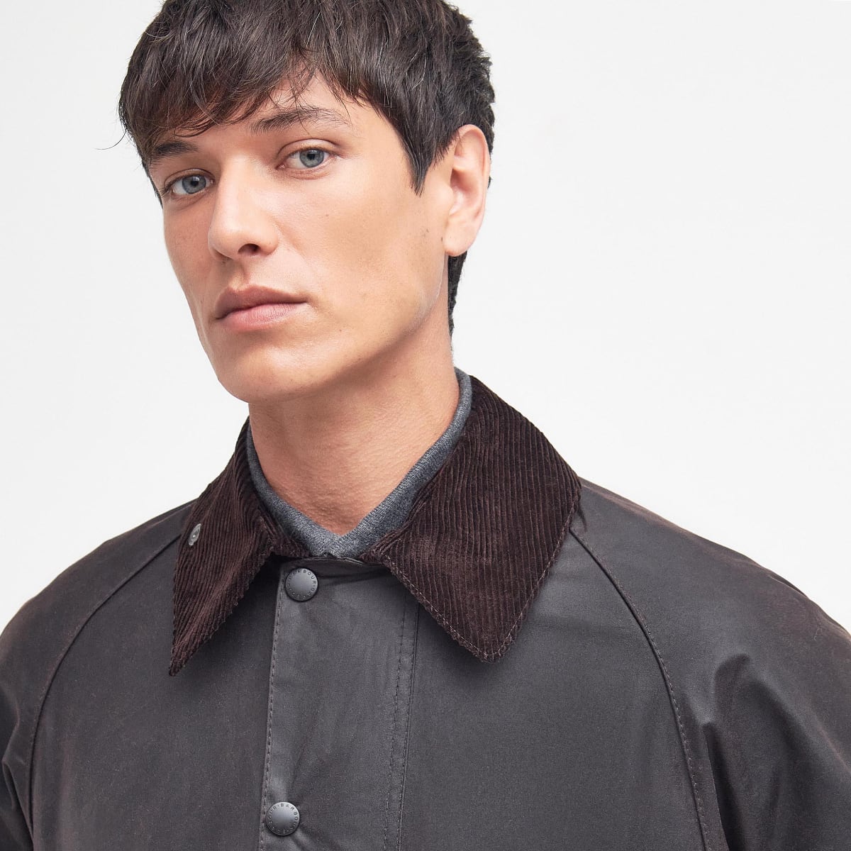 Close-up of corduroy collar on Barbour Beaufort jacket